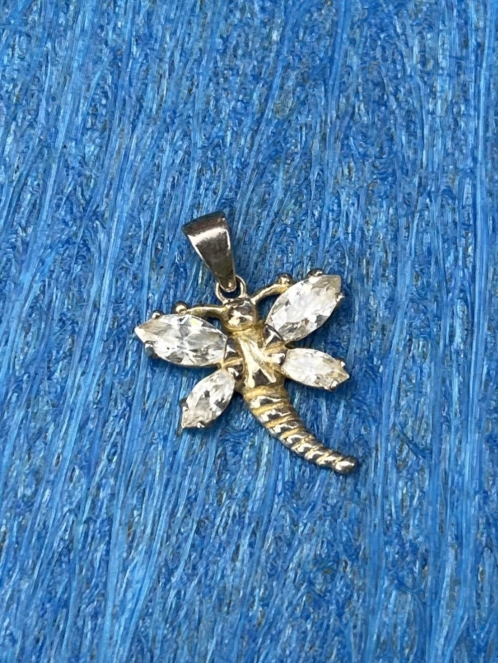 VINTAGE STERLING SILVER WITH CLEAR STONES DRAGONFLY PENDANT 925